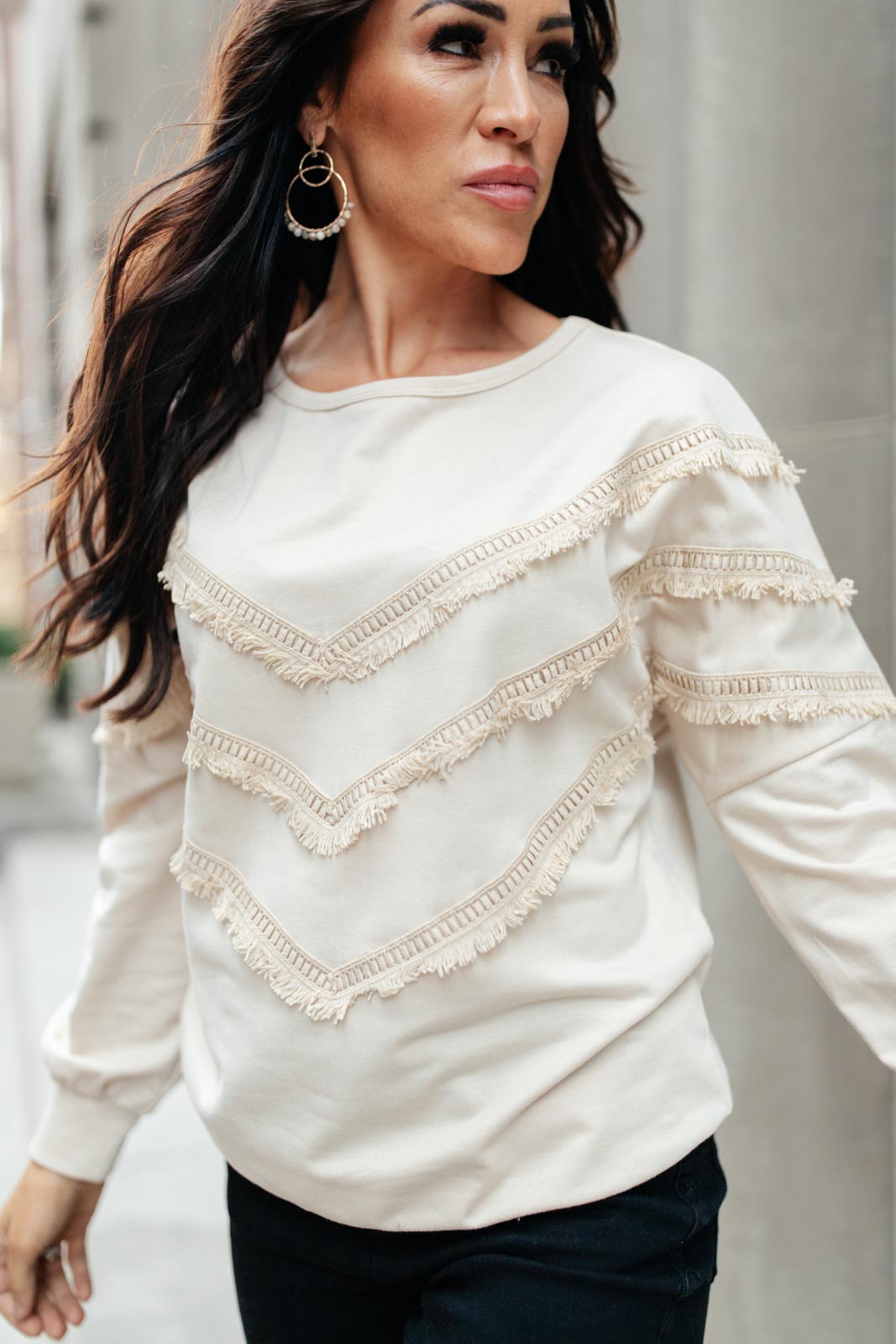 Top con flecos en beige