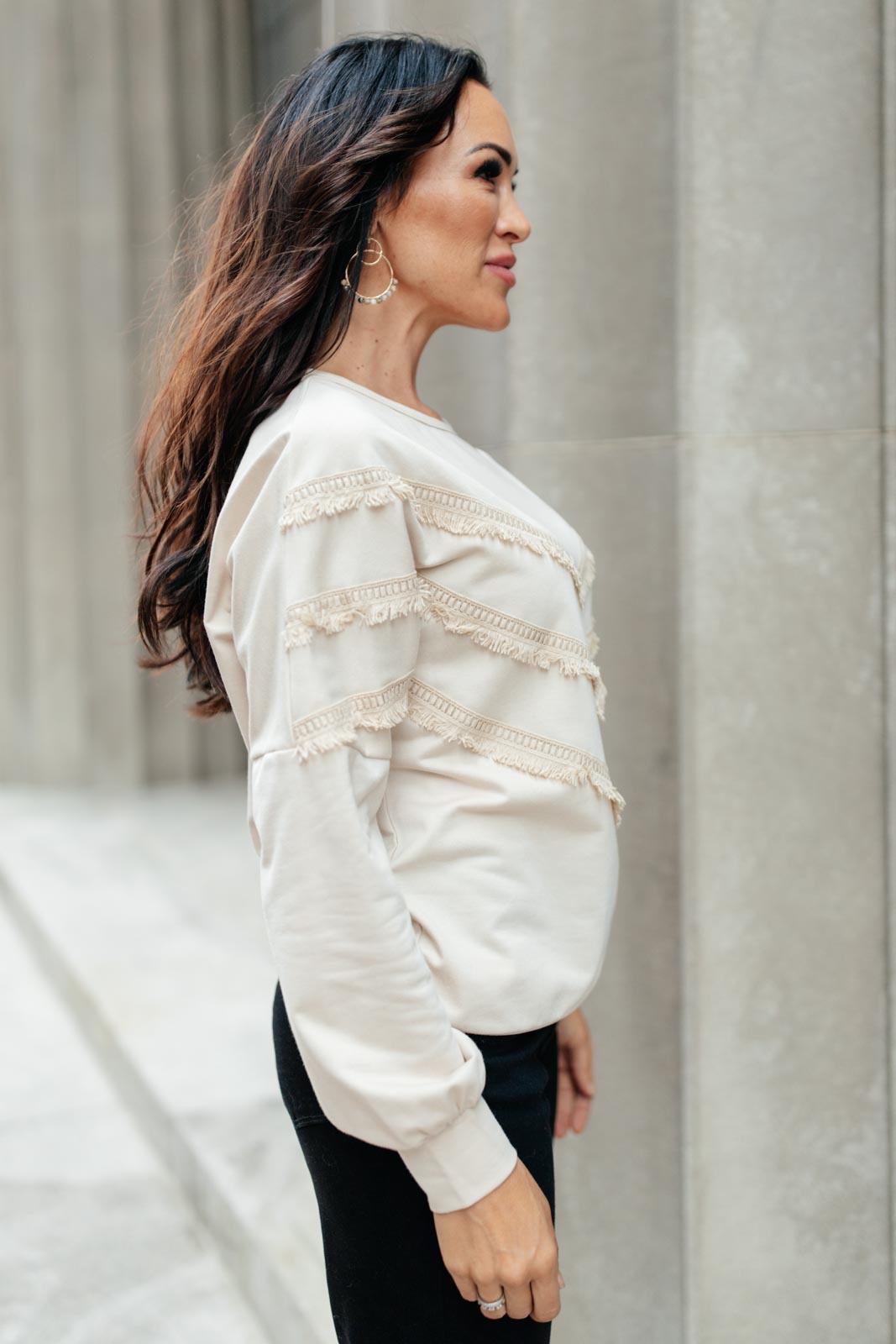 Top con flecos en beige