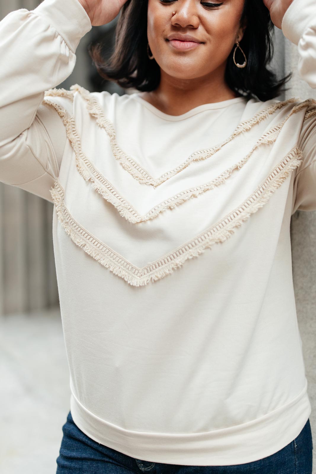 Top con flecos en beige