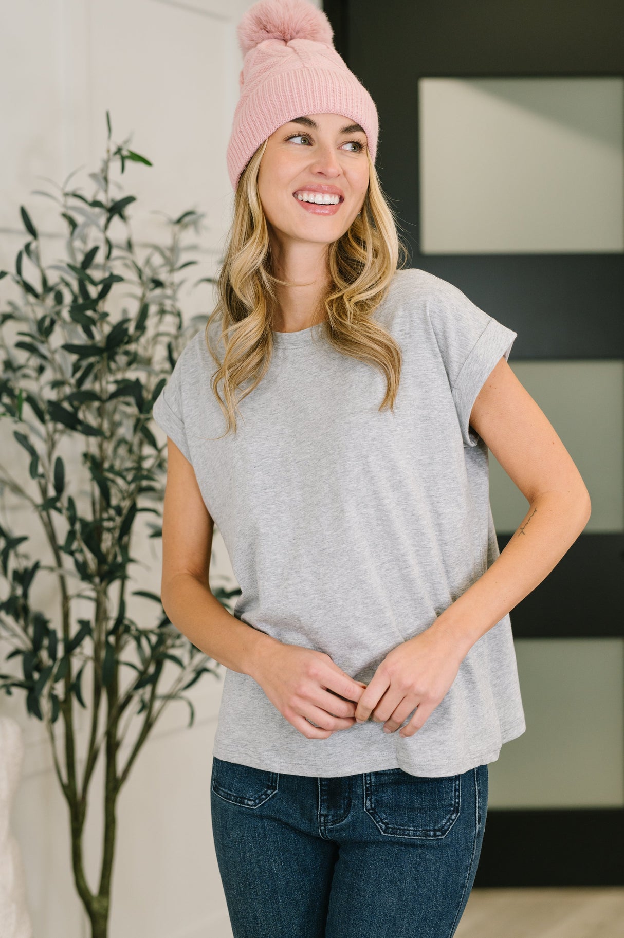 It Starts Here Basic Rolled Sleeve Tee in H Grey
