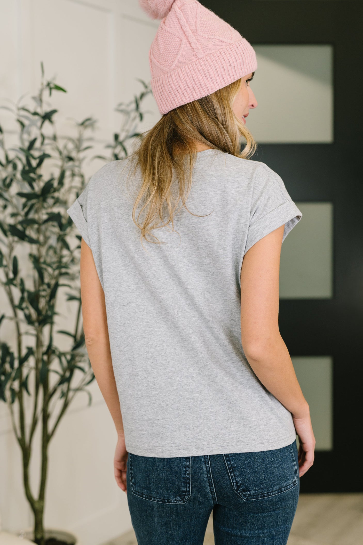 It Starts Here Basic Rolled Sleeve Tee in H Grey