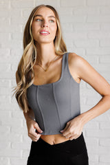 It's All About the Balance Twill Square Neck Crop Top in Titanium