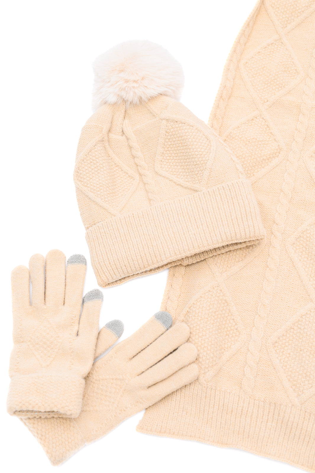 Conjunto de gorro, guantes y bufanda Jane Frost en beige