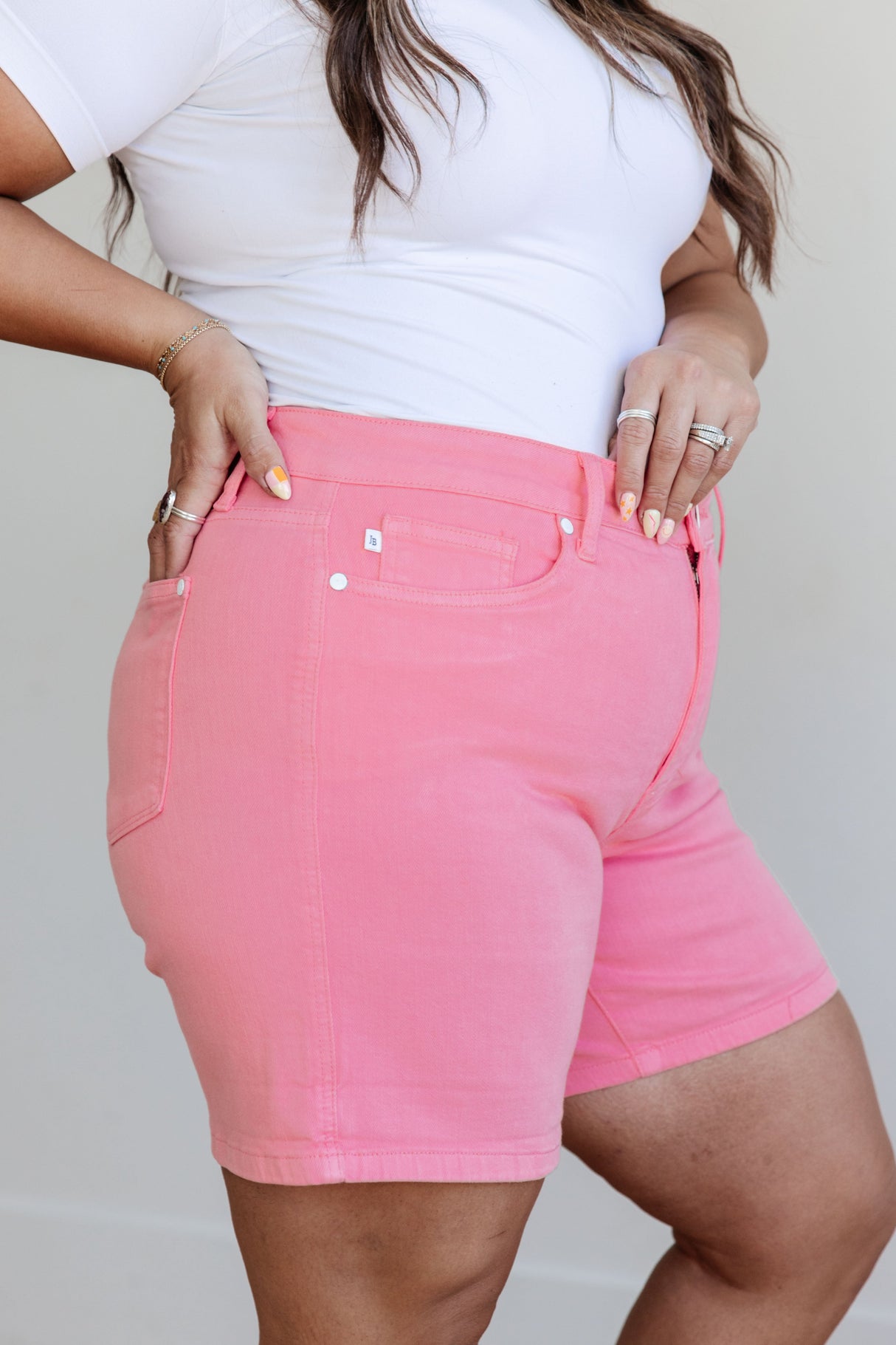 Jenna High Rise Control Top Cuffed Shorts in Pink - Liarian Unlimited Boutique