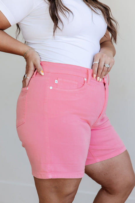Jenna High Rise Control Top Cuffed Shorts in Pink - Liarian Unlimited Boutique