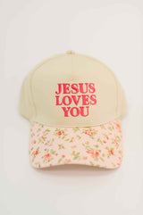 Jesus Loves You Canvas Floral Hat
