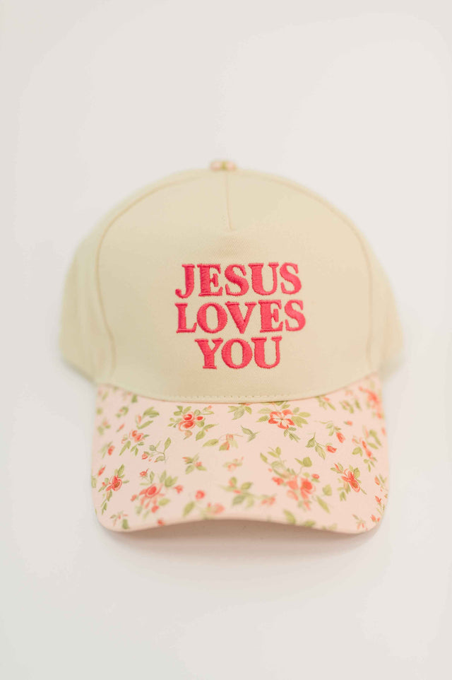 Jesus Loves You Canvas Floral Hat