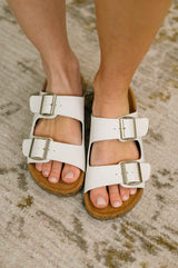Jete Double Buckle Slides in White