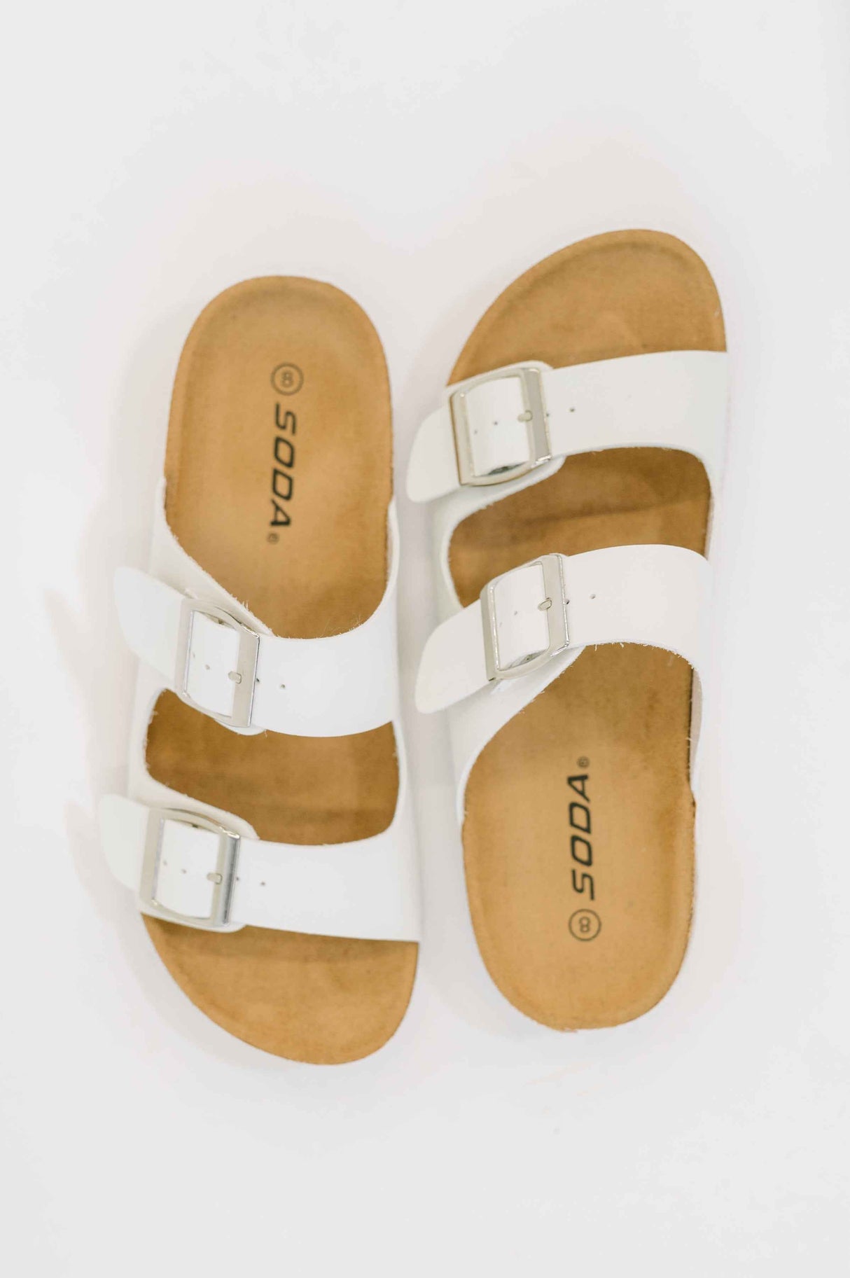 Jete Double Buckle Slides in White