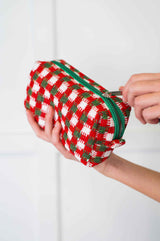 Jolly Holiday Textured Woven Zip Bag