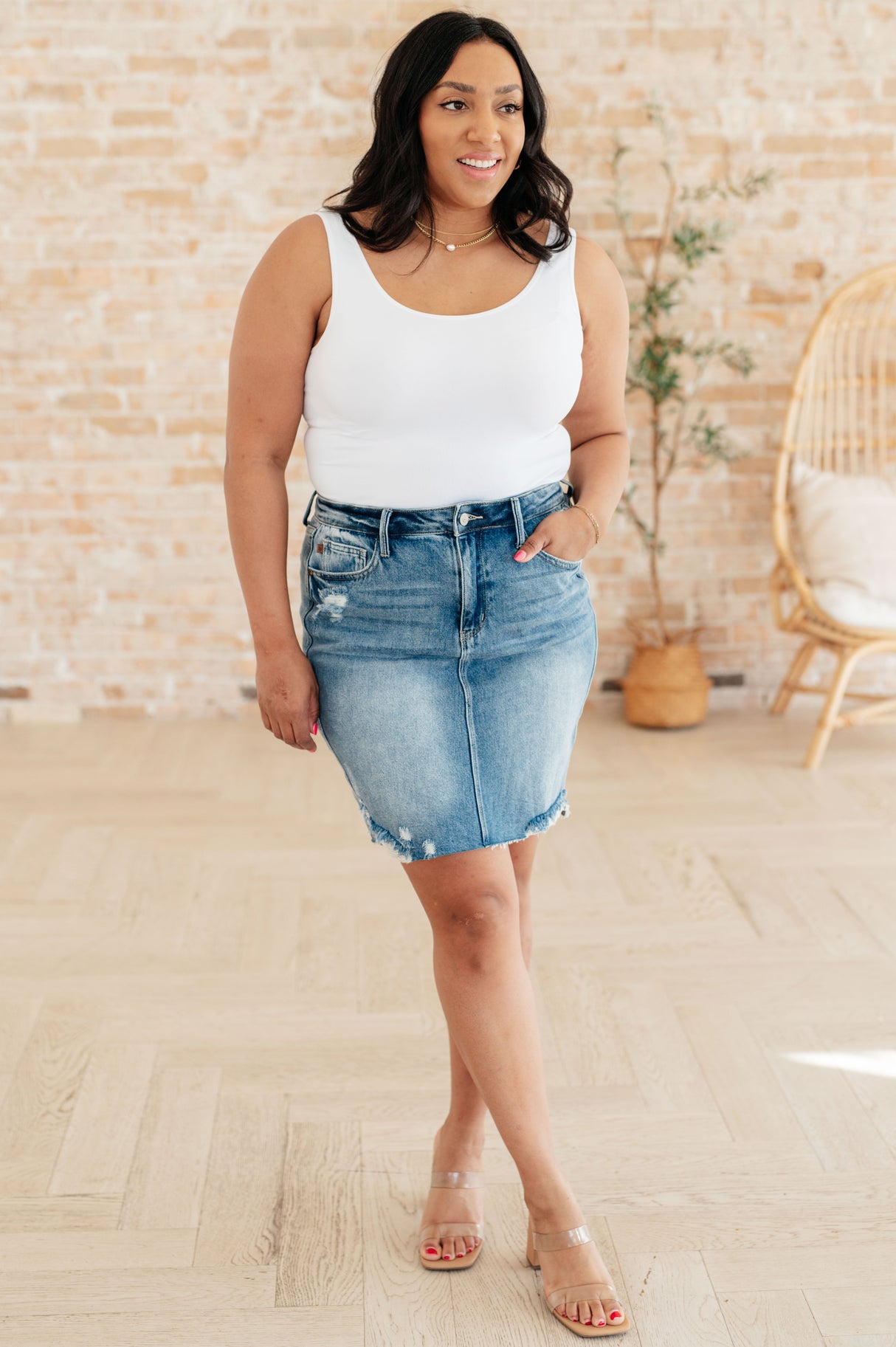 Carol High Rise Rigid Magic Denim Skirt - Liarian Unlimited Boutique