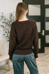 Just For Me Henley Brushed Pullover in Dark Brown