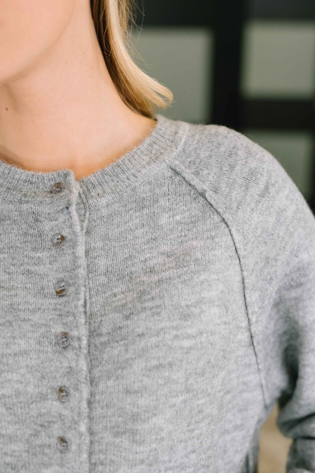 Just For Me Henley Brushed Pullover in Grey