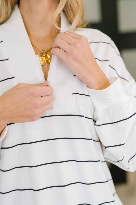 Just My Stripe Zipper Top
