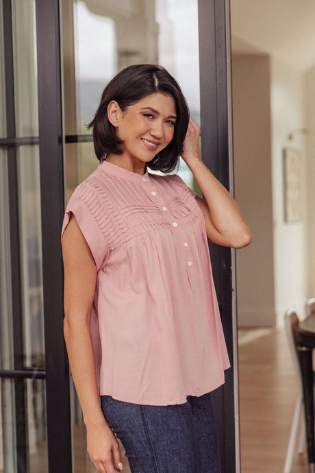 Pleat Detail Button Up Blouse in Pink - Liarian Unlimited Boutique