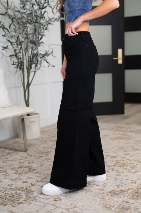 Penelope High Waist Palazzo Jean in Black
