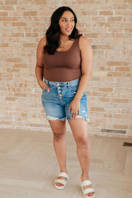 Kara High Rise Rigid Magic Button Fly Cutoff Shorts - Liarian Unlimited Boutique