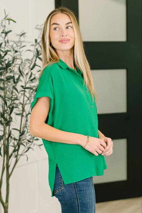 Camisa con botones y cuello Keep Up en verde