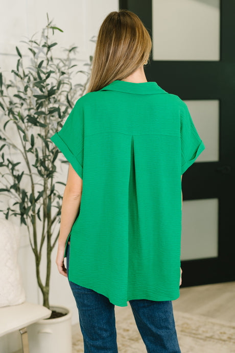 Camisa con botones y cuello Keep Up en verde