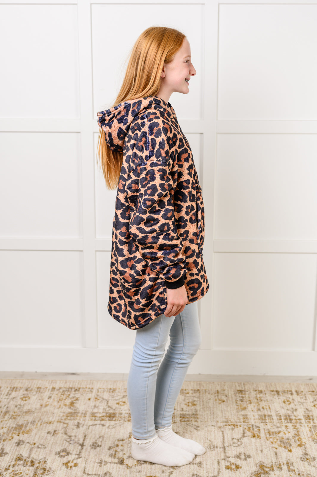 Manta con capucha extragrande para niños con estampado de leopardo
