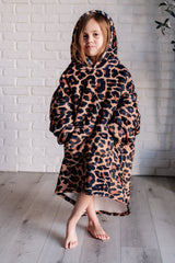 Manta con capucha extragrande para niños con estampado de leopardo