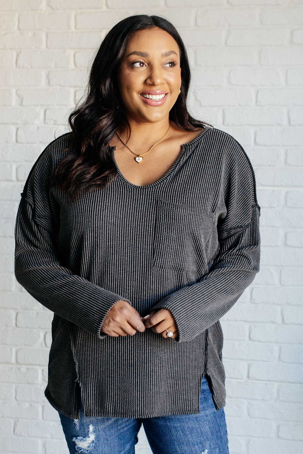 Kinda Sorta Ribbed Top in Charcoal - Liarian Unlimited Boutique