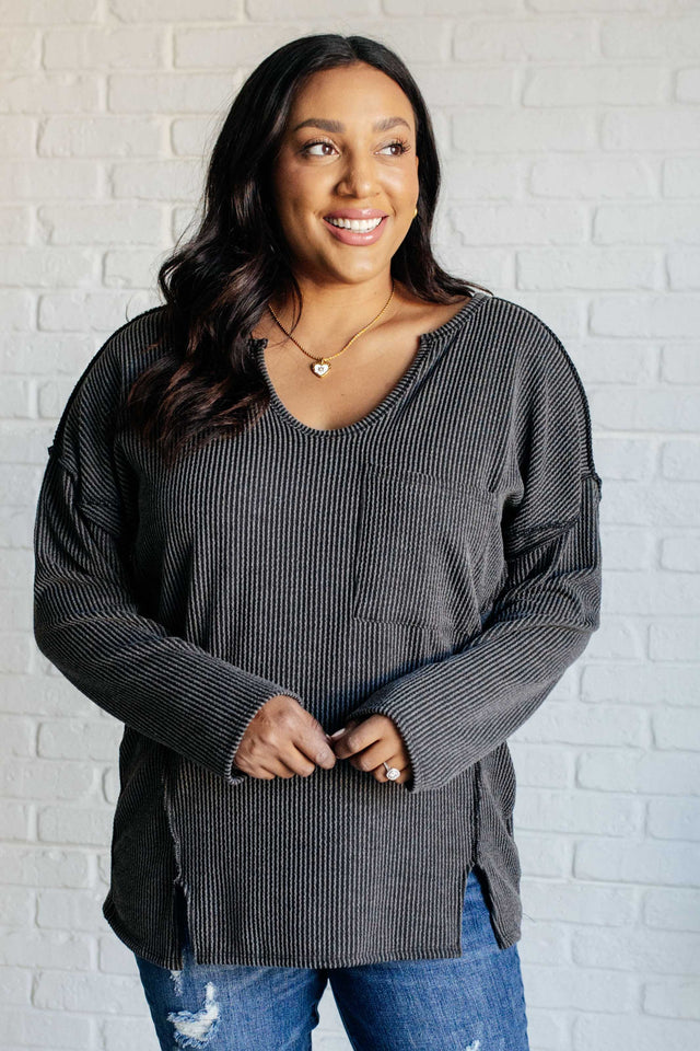 Kinda Sorta Ribbed Top in Charcoal - Liarian Unlimited Boutique
