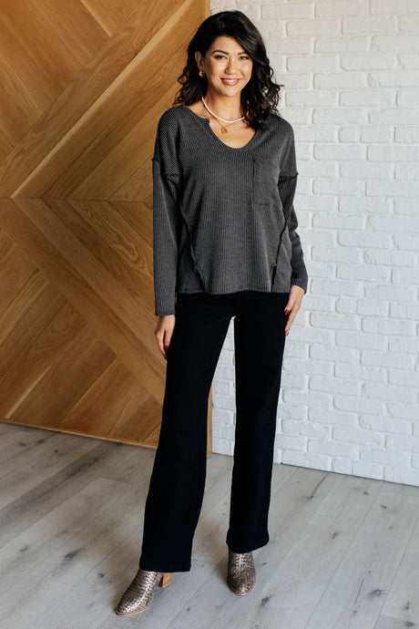 Kinda Sorta Ribbed Top in Charcoal - Liarian Unlimited Boutique
