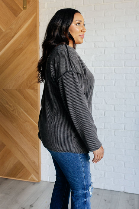 Kinda Sorta Ribbed Top in Charcoal - Liarian Unlimited Boutique