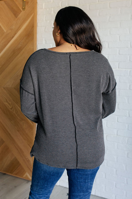 Kinda Sorta Ribbed Top in Charcoal - Liarian Unlimited Boutique
