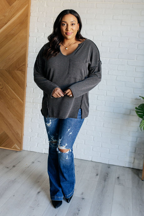 Kinda Sorta Ribbed Top in Charcoal - Liarian Unlimited Boutique