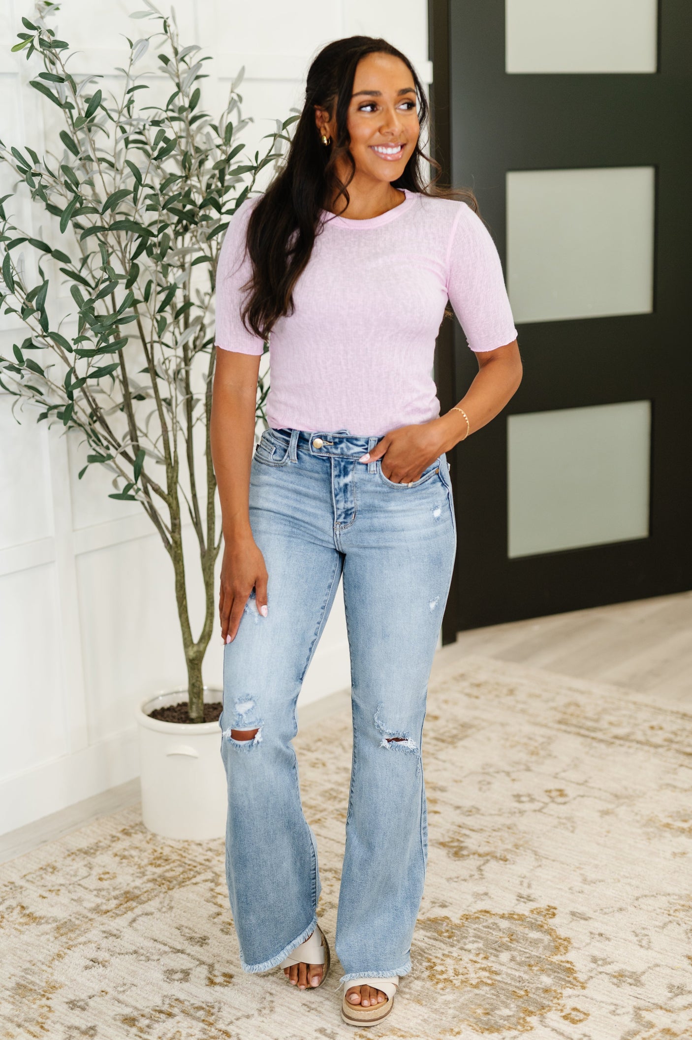 Knit Pick Basic Tee in Pink - Liarian Unlimited Boutique