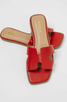 Knit Square Toe Slip on Sandal in Red
