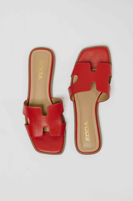 Knit Square Toe Slip on Sandal in Red