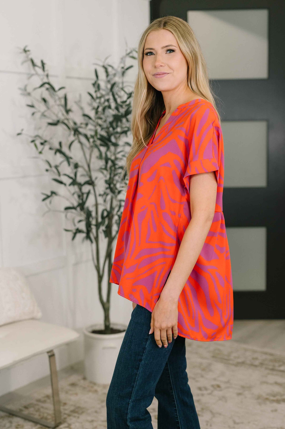 Know Me At All Abstract Split Neck Blouse