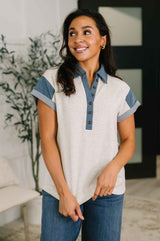 Knowing Me Collared Henley Top