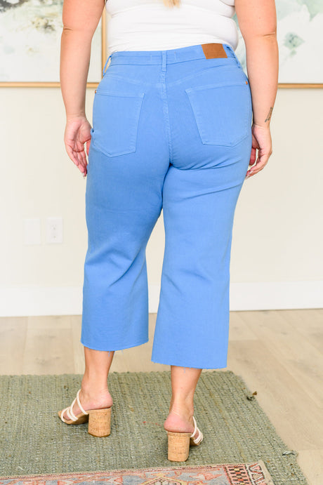 Lisa High Rise Control Top Wide Leg Crop Jeans in Sky Blue - Liarian Unlimited Boutique