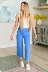 Lisa High Rise Control Top Wide Leg Crop Jeans in Sky Blue - Liarian Unlimited Boutique