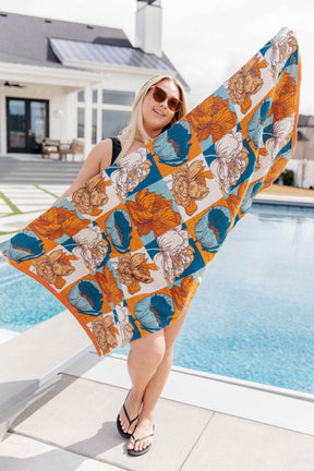 Luxury Beach Towel in Block Floral - Liarian Unlimited Boutique