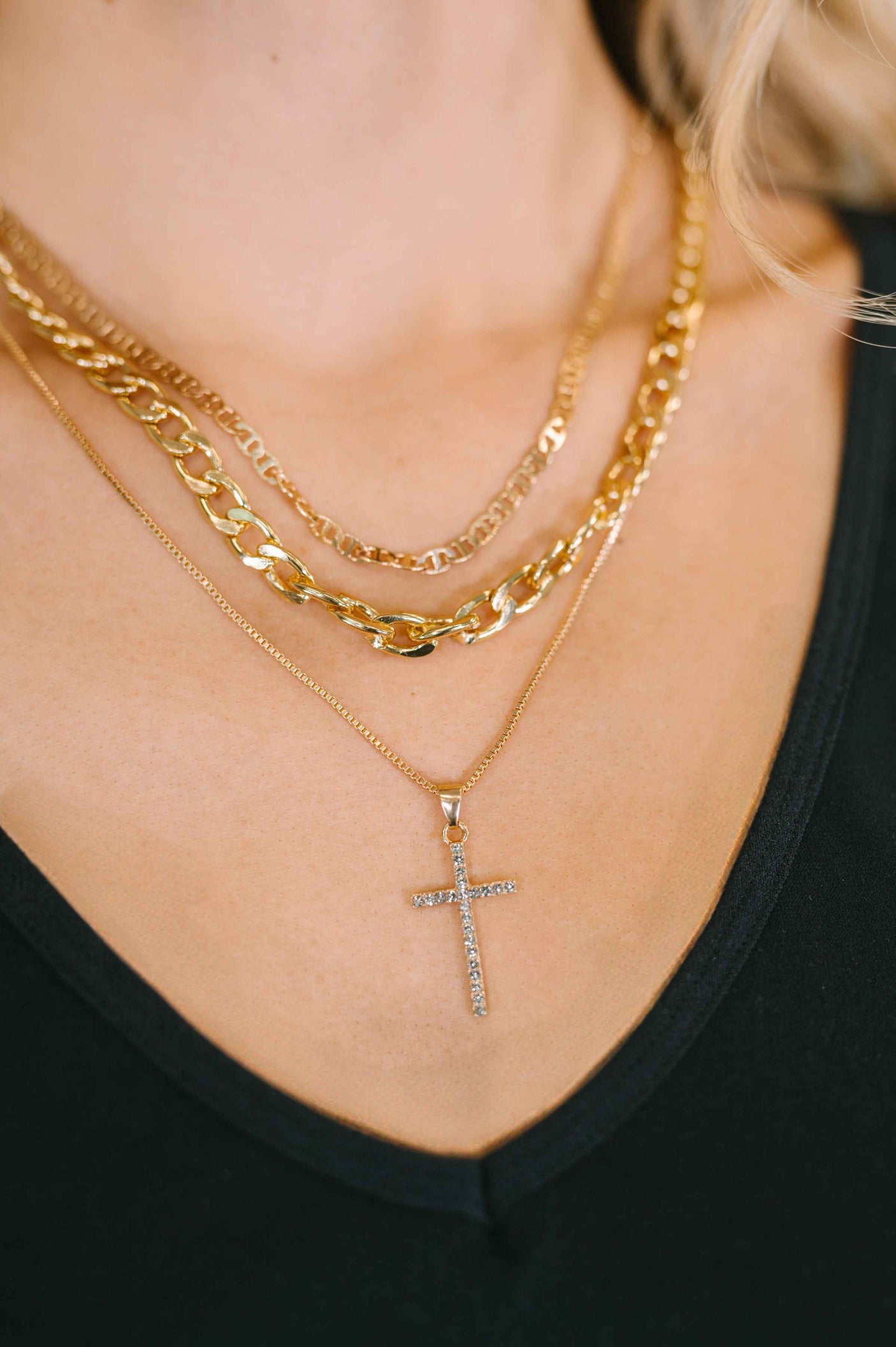Layered Faith Necklace in Gold