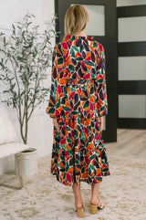 Leafing it All Behind Long Sleeve Tiered Dress