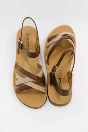 Lev Round Toe Ankle Strap Sandals in Tan
