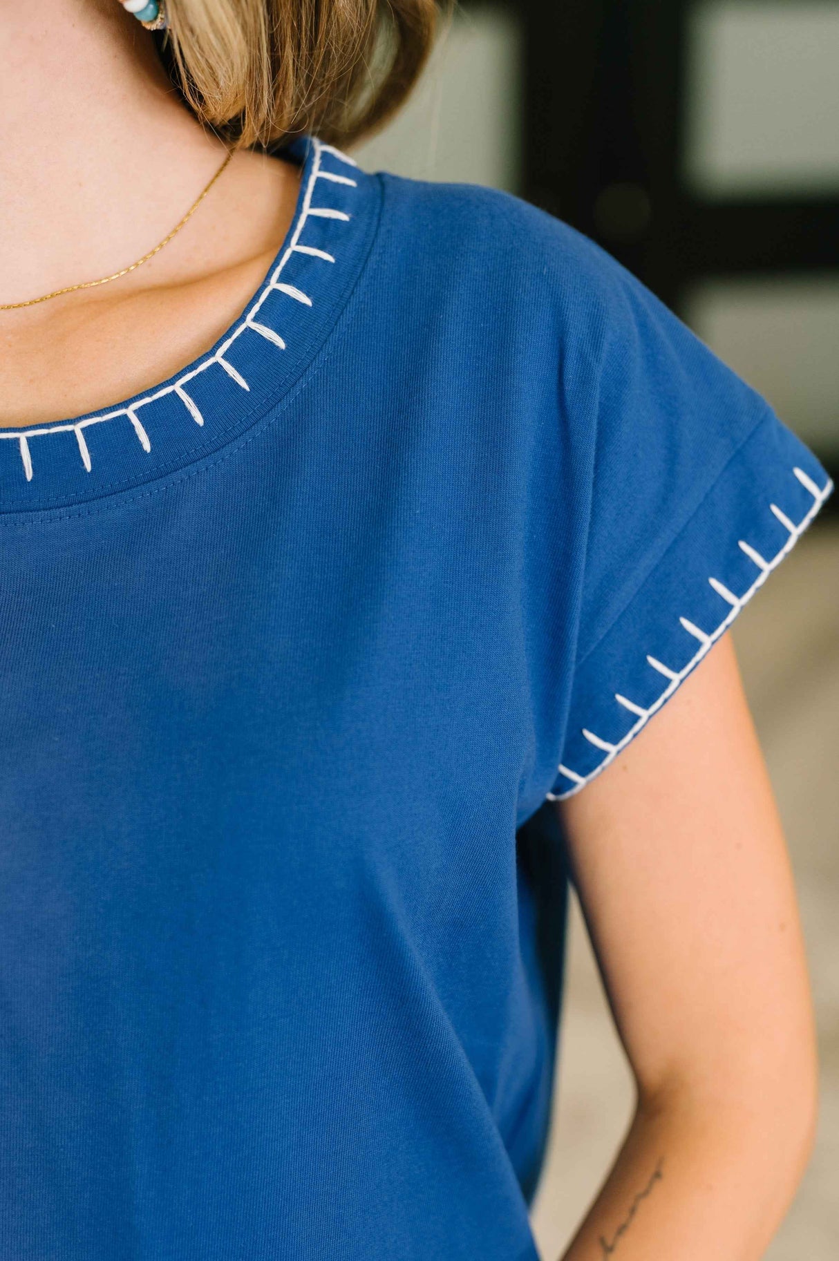 Little Details Trim Detail Top in Blue