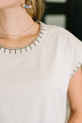 Little Details Trim Detail Top in Sand Beige