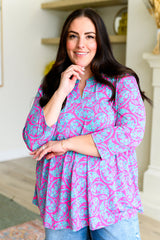 Top Babydoll Lizzy en cachemir esmeralda y rosa