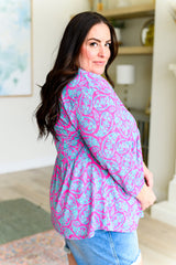 Top Babydoll Lizzy en cachemir esmeralda y rosa