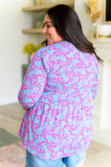 Top Babydoll Lizzy en cachemir esmeralda y rosa