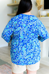 Lizzy Babydoll Top in Royal and Mint Paisley - Liarian Unlimited Boutique