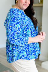 Lizzy Babydoll Top in Royal and Mint Paisley - Liarian Unlimited Boutique