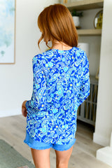 Lizzy Babydoll Top in Royal and Mint Paisley - Liarian Unlimited Boutique